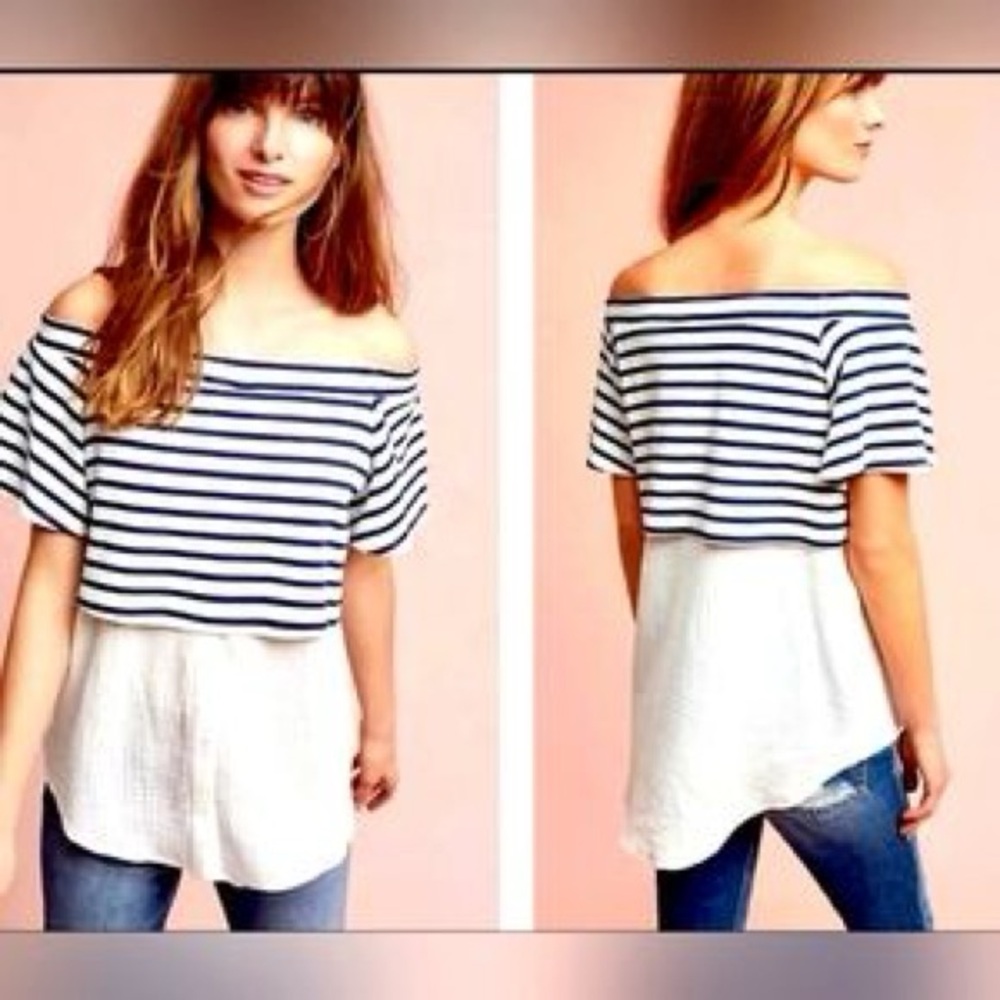 NWT!!! Anthropologie Postmark mixed media off the shoulder top. Size Medium.